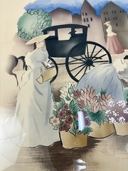 Vtg. Street Scene Flower Cart Newman Decor Watercolor Original Peters 1940’s /j