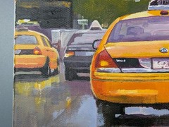 Original Dennis Nash 1947-2016 British Acrylic Painting on Canvas New York Taxis