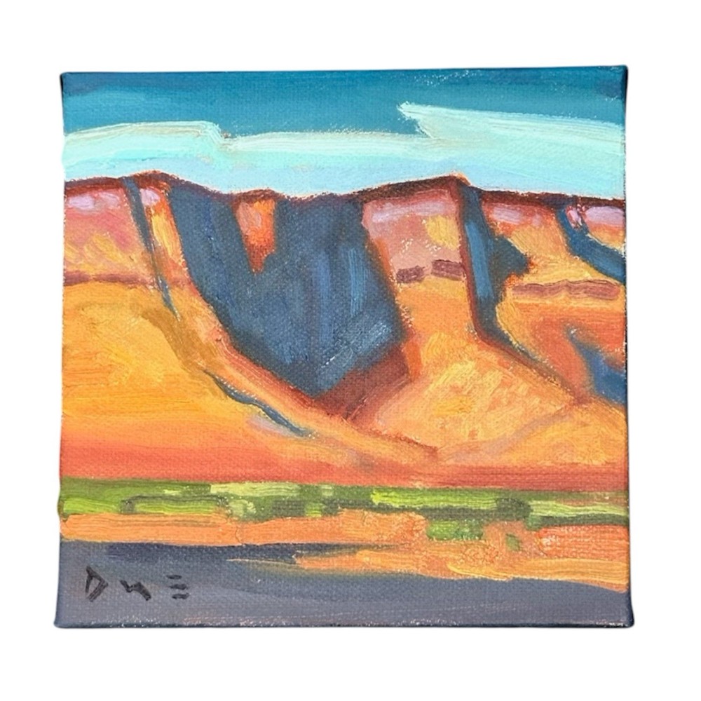 Original Landscape Painting Western Canyon Clouds Signed Impresssionist 6×6 Art