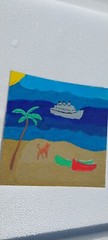 G.A.Titan Acrylic Painting IMPRESSIONISM Boat Seascape Boat Dog
