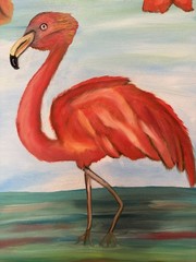 Original oil painting 11 x 14 inches gorgeous colorful orange red flamingo