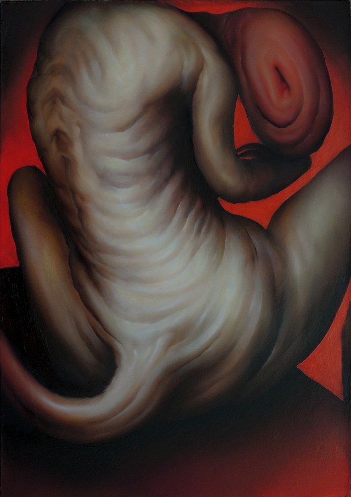 Oil Painting Romania Flesh Tones Strange Alien Body Creature Embryo Horror