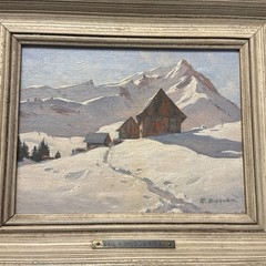 Original Eric Riordon Oil On Panel Snow Scene 8 x 6” Framed