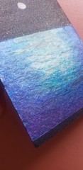 aceo original ooak framed watercolor seascape full moon shimmer glitter sky