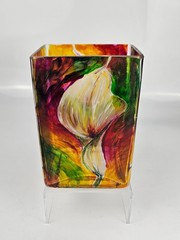 Original Painting and Hand Painted Glass Vase Set Calla Lily Signed Art