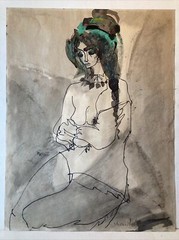 Etienne Ret Original Painting Portrait Watercolor Gouache Signed French Artist