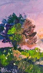 acrylic painting on panel original hand made art foggy sunset landscape river