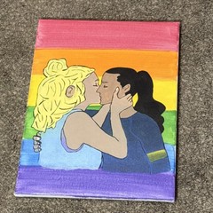 Original Lesbian Couple Painting LGBTQ Rainbow Acrylic Canvas Art