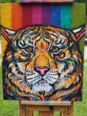 Original 34 x 20 Acrylic Tiger Painting on Cradled Wood Panel