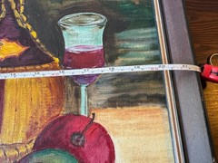 Vintage Still Life Painting Fruit Wine Kettle Signed MCM