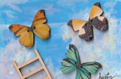 Stairway to Heaven, A hand painted ACEO Card with assemblage made from wood
