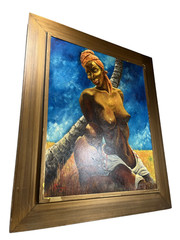 PETER HELMERS MOTHER CHILD ILLUSTRATION TIKI BAR ANTIQUE VINTAGE OIL PAINTING