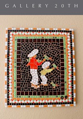 WOW! VTG ORIG ART TILE MOSAIC! BIRD PARROTS 50S DAD SON PAINTING MID CENTURY MCM