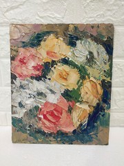 Original oil painting Roses bouquet Flowers Wall art Abstract artwork 10 x 12 in