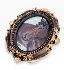ORIGINAL Horse watercolor mini animal painting • vintage style ornate frame