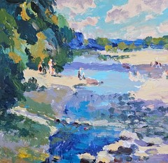 Acrylic painting Waters Ukrainian painter cardboard Unframed original landscape