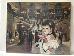 MID CENTURY PAINTING French Opera Ball People Event School Of Paris Large Oil