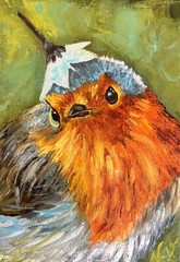 Bird Robin Original Oil Painting of Cute Little Bird Small Art 5×7″