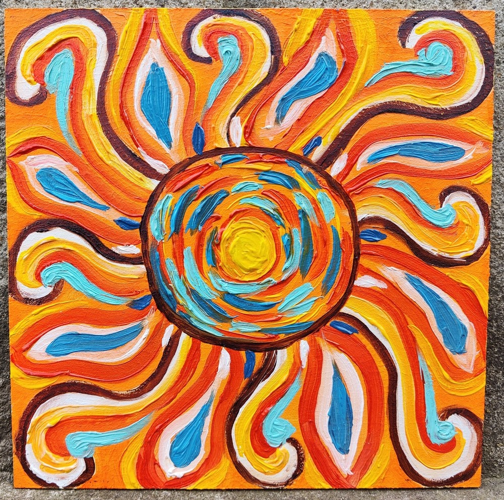Sun Original Oil Painting Abstraction Hand Painted Impasto Modern Art 8×8 inches