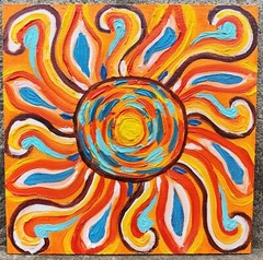 Sun Original Oil Painting Abstraction Hand Painted Impasto Modern Art 8×8 inches