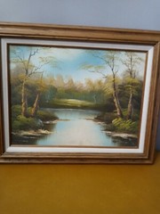 Vintage Oil Painting On Canvas Signed Fazo Imma Framed River Trees 20 1/2″ x 16″