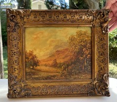 Listed Paul Wesley Oil on Canvas Gesso Frame Landscape Painting Pair Antique