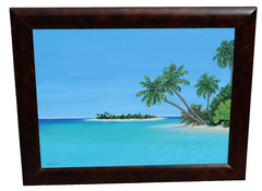 JANINE DUGUE California Artist Serene Tropical Island Palm Trees by Sea acrylic