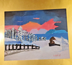 THE SNOWY SUNSET 11×14 ART PAINTING ACRYLIC PAINT ON THIN CANVAS – VERY NICE