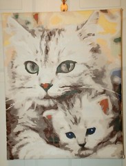 Mother Cat and Baby Completed Paint by Number 16X20 Canvas