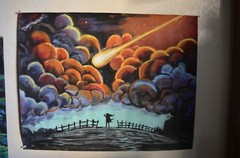 Original Art Acrylic Painting Asteroid Space End Girl Apocalypse War 22×27″