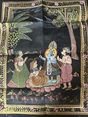 (BL) India vintage hand painting on cloth Krishna & Gopi 10 x 13 Inches