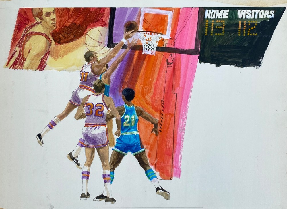 1970s NBA Basketball Illustration Painting Original