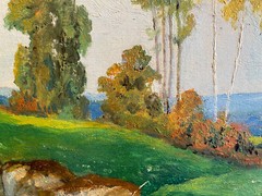 ::ÖLGEMÄLDE 1912 HÜGELIGE LANDSCHAFT MIT WIESEN BIRKEN BERGEN IN DRESDEN