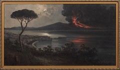19th Century Italian School Mount Vesuvius Erupting At Night The Bay Of Naples