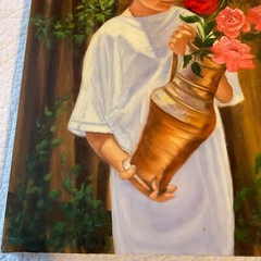 Girl with flowers Young woman portrait original painting Vintage 90s roses