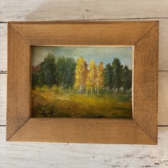 Vtg Miniature Original Autumn Landscape Oil Painting Wood Frame Seasonal Art
