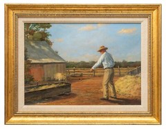 Vintage Massachusetts Farm Painting, George L Bowman (1935-2006) ‚Feed Time‘
