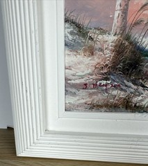 Seascape Ocean Lighthouse Painting Nautical Frame Signed J Thompson 9.5” x 7.5”