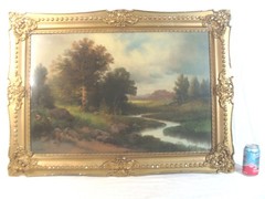 Antique 19C William Chandler Pastoral Winding River Landscape Painting