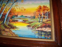 VTG Framed Landscape Art 13 1/4 x 11 1/4″ on Highlite canvo board Signed J. Marr