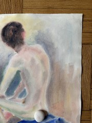 Vintage Watercolor Study Painting Tall Man Peter Feldman Gay Int 15 x 22