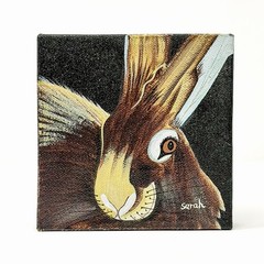 Chinese Silk Rabbit Wall Original Art Signed Small Stretched Canvas Decor