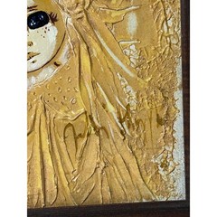 Vintage Big Eye Children Waif Textured Canvas Painting Mid Century Impasto