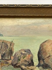 Antique American Coastal Painting Landscape 1910’s Impressionism beach rocks oil