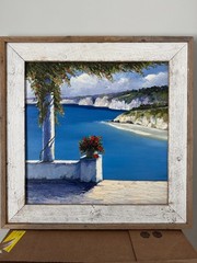 Beautiful Coastal Landscape with vibrant, textured acrylic paint by Siamak. EUC