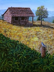 House On A Hill, Rural Cabin Original Painting Acrylic Art