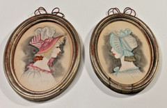 W. E. Fager Antique Framed Watercolors: 1918, 1914 Ladies in Bonnets