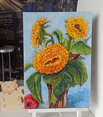Flower Original Oil Painting on Canvas board 35x25cm Sunflower Impressionism Art