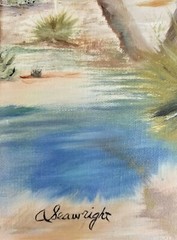 South West Theme Yucca In Bloom, Oil Canvas Framed Signed A Seawright dated 1984