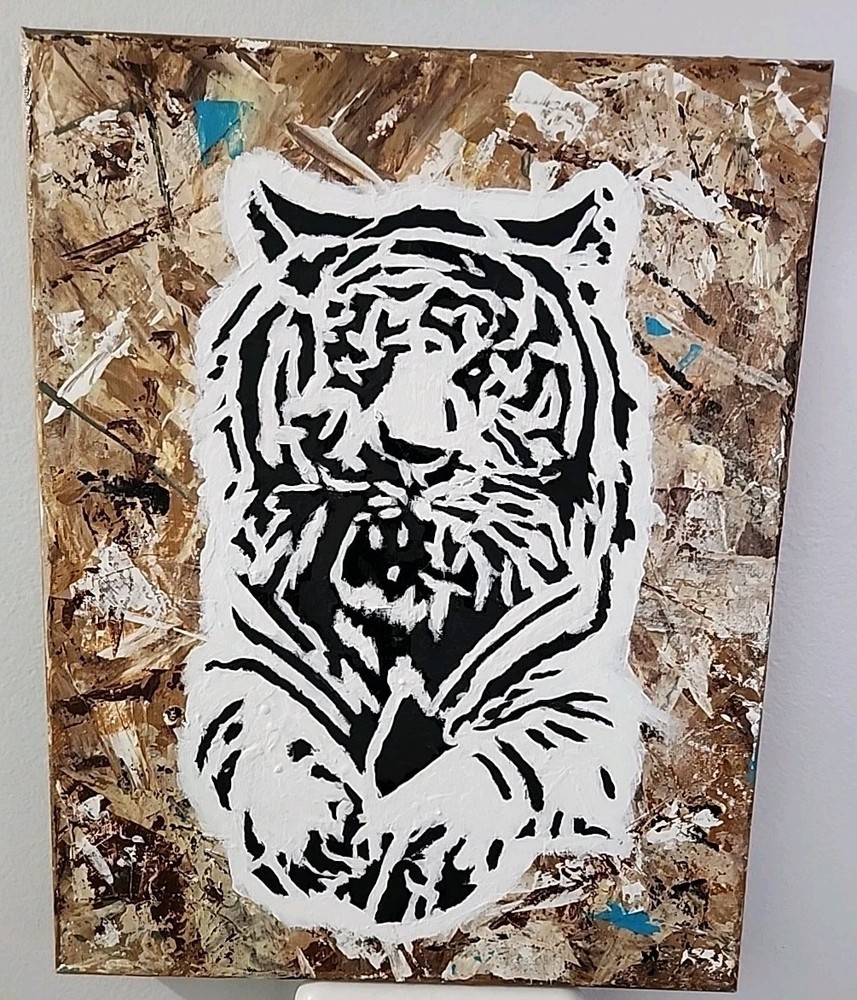 White Tiger Acrylic Original 3D Painting Unframed 11×14 Stretched Canvas
